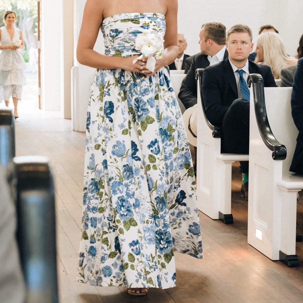 Reformation Strapless Floral Dress - Blue and Green